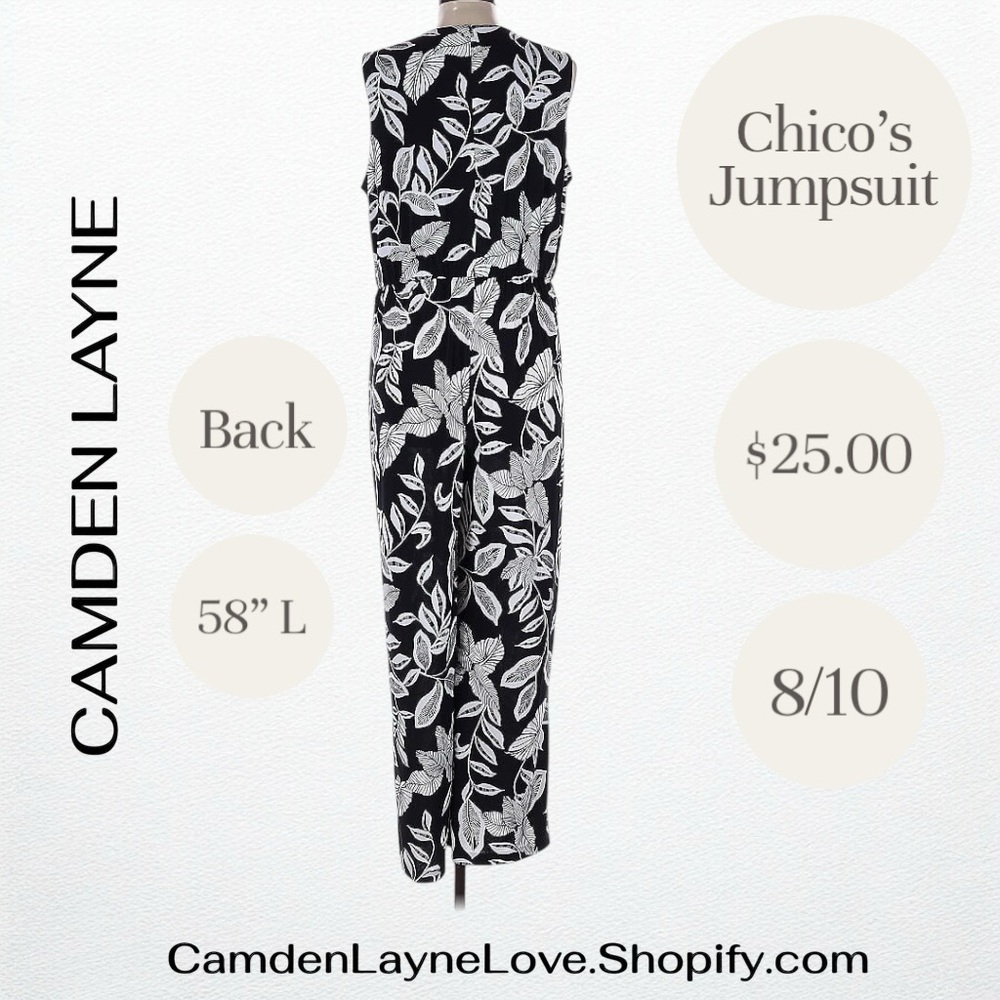 Chico's Black and White Tropical Print Jumpsuit - Picture 5 of 8